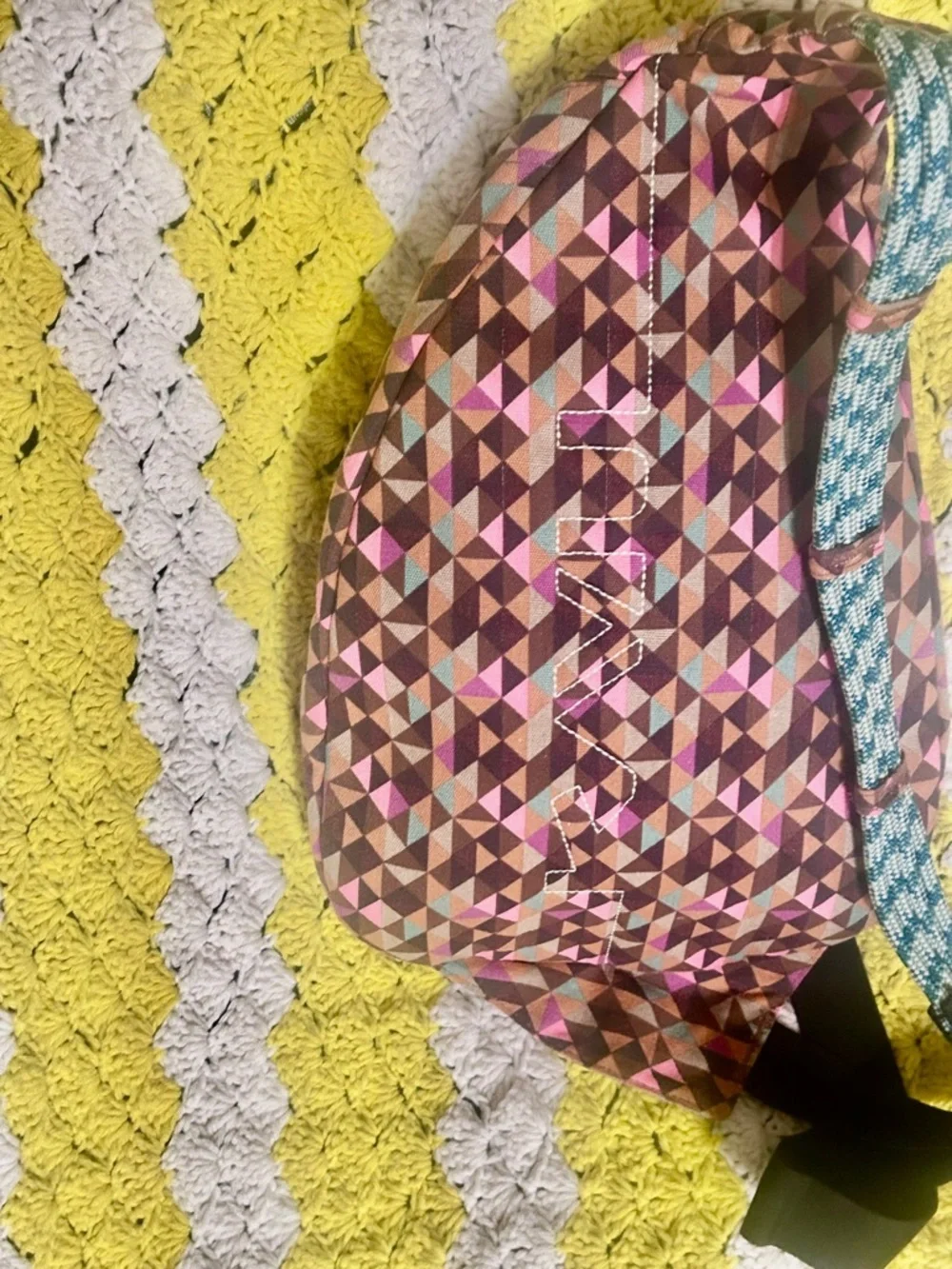 KAVU Sling Bag Multicolor Pink Brown Geometric